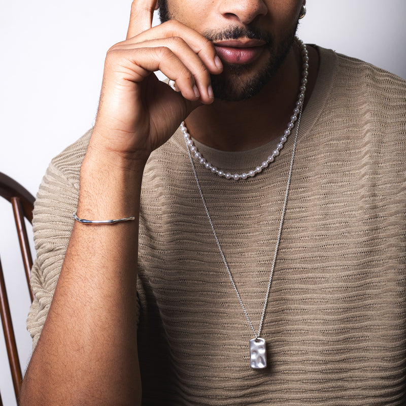Men's White Pearl Halo Necklace