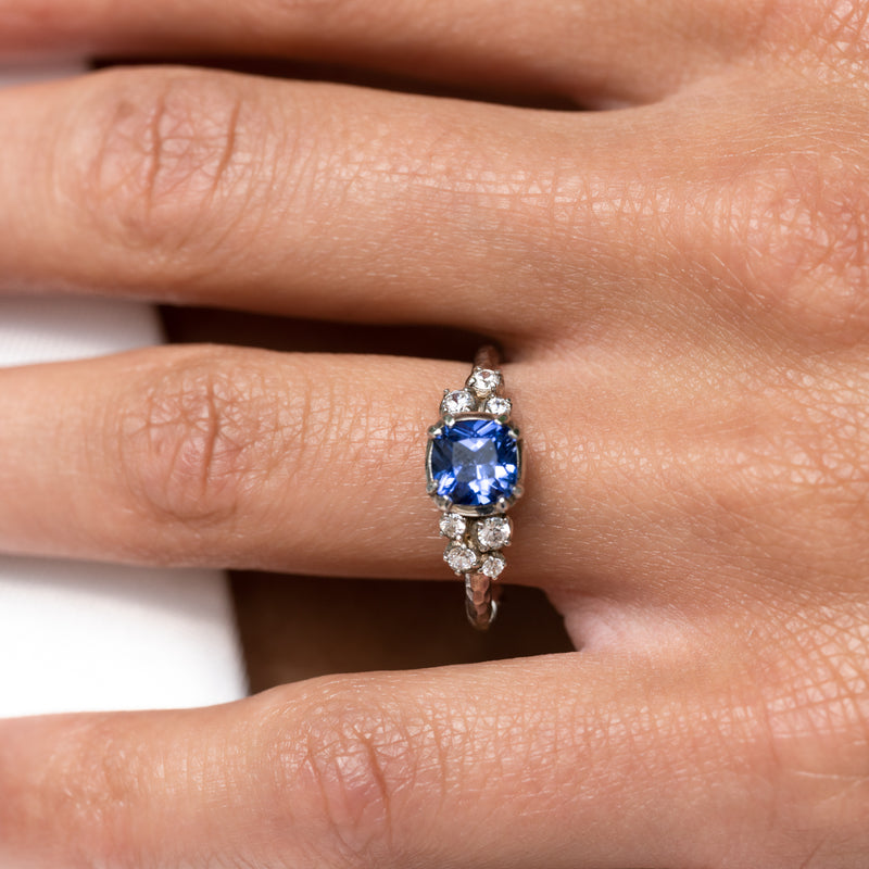 18k 6mm Cushion Blue sapphire & Diamond Stargazer Ring