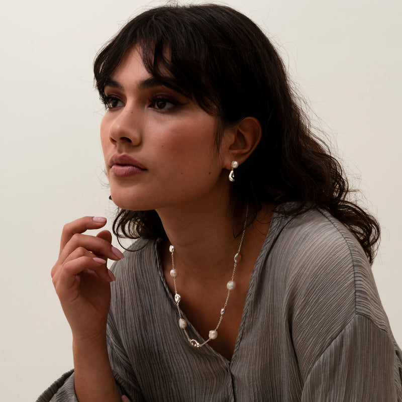 Pebble & White Pearl Earrings