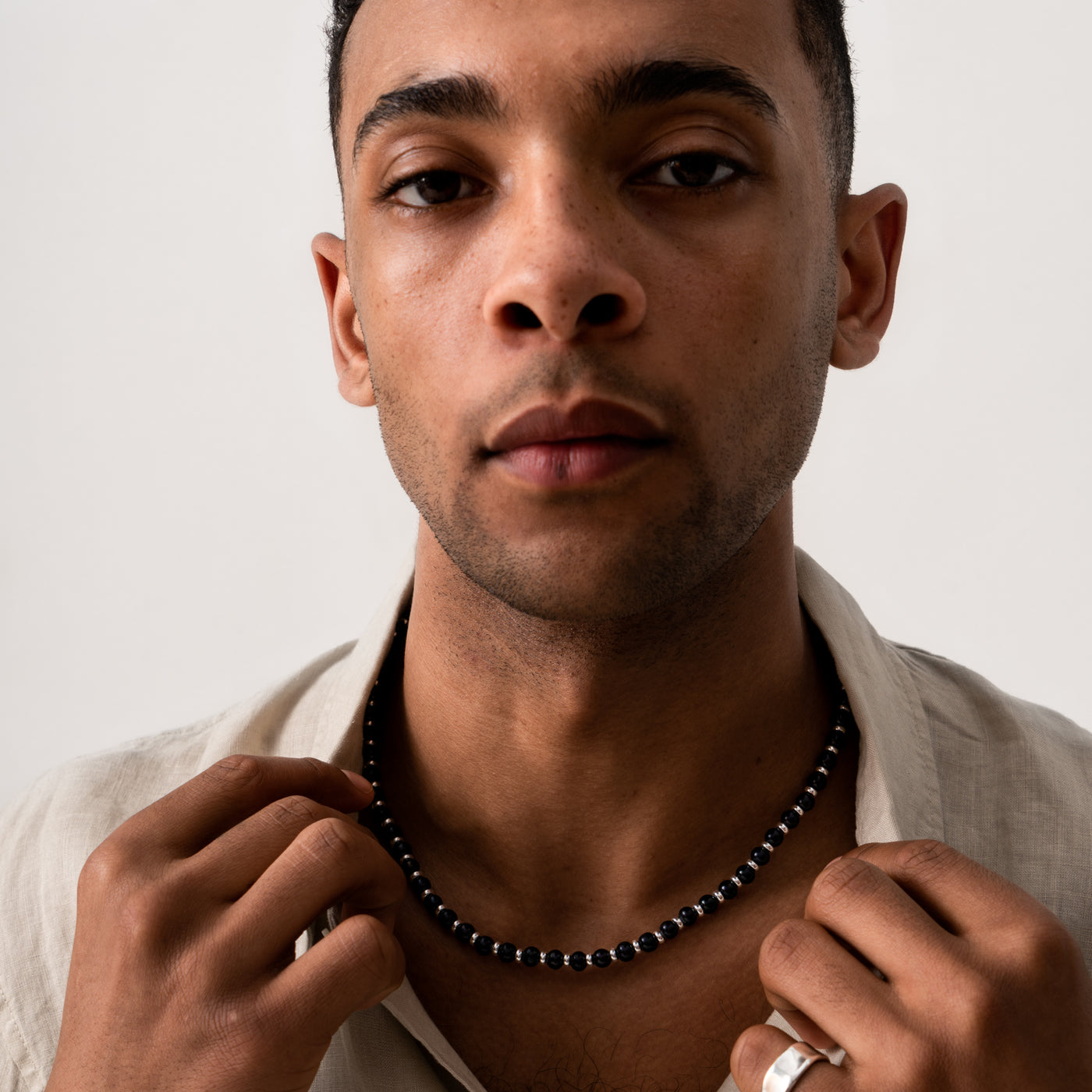 Men s Black Pearl Halo Necklace