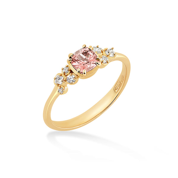   DSGR30-18Y-MORG-DIA-55PT-Dower-and-Hall-18k-Yellow-Gold-5mm-Morganite-and-Diamond-Stargazer-Ring