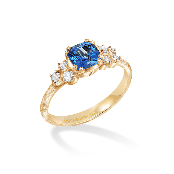 18k 6mm Cushion Blue sapphire & Diamond Stargazer Ring
