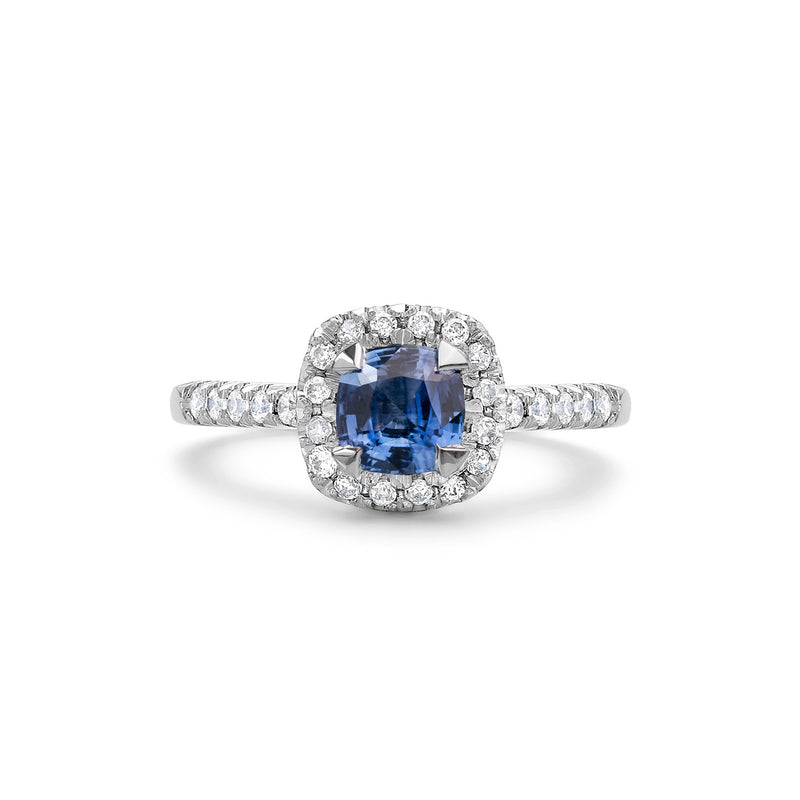 18k Halo Blue Sapphire Engagement Ring - 1.40CT