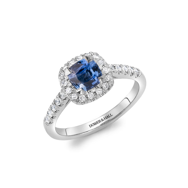 18k Halo Blue Sapphire Engagement Ring - 1.40CT