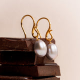 8mm Oval Dove Grey Freshwater Pearl Earrings