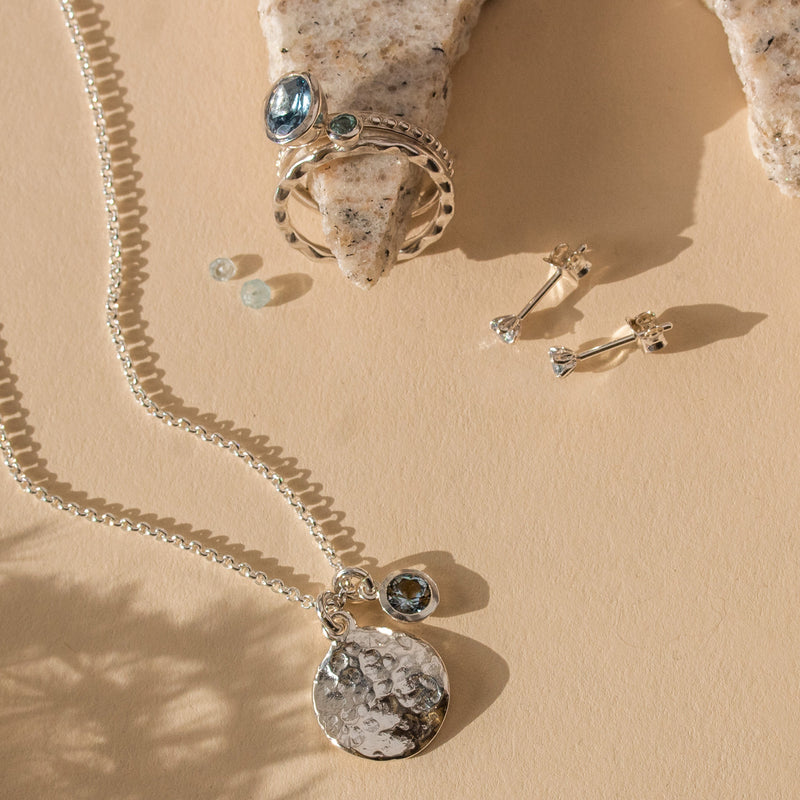 Silver Aquamarine Snowflake Necklace - Magnolia Mountain Jewelry
