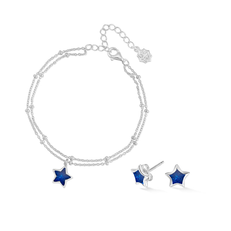 Midnight Blue Enamel Star Bracelet & Earring Set