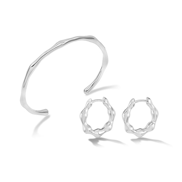 Waterfall Hinged Huggie Hoops and Bangle Set