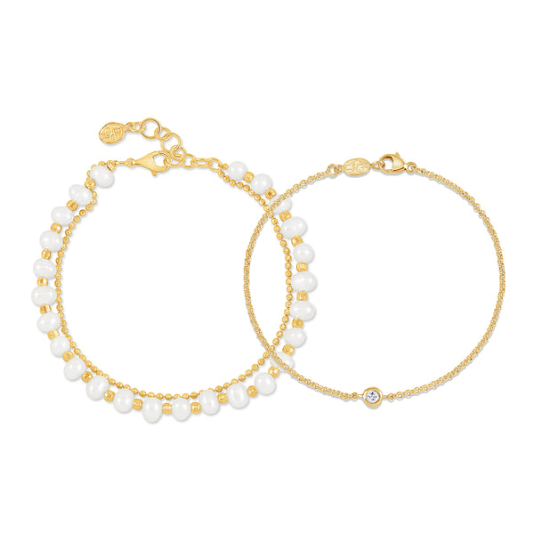 Sapphire Dewdrop & Pearl Bracelet Set