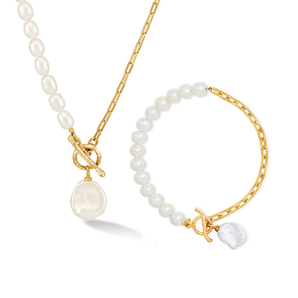 Timeless Keshi Pearl Necklace & Bracelet Set