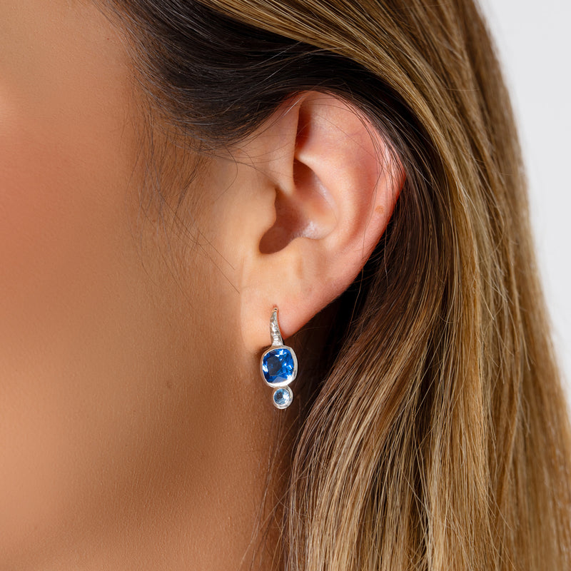 Cobalt Blue Hammered Hoop Earrings