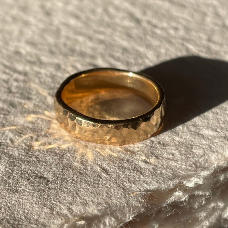 14k Gold Undulating Hammered Band Ring