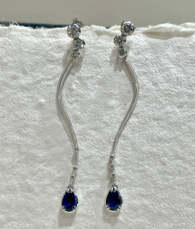 Bespoke Fluidity Ear-drops with Diamonds & sapphires