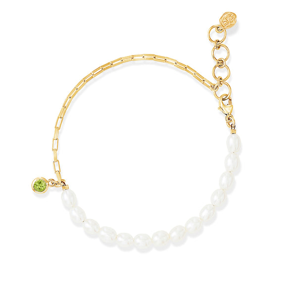LUB46-V-PERI-Dower-and-Hall-Yellow-Gold-Vermeil-Luna-White-Pearl-Chain-and-Peridot-Drop-Bracelet