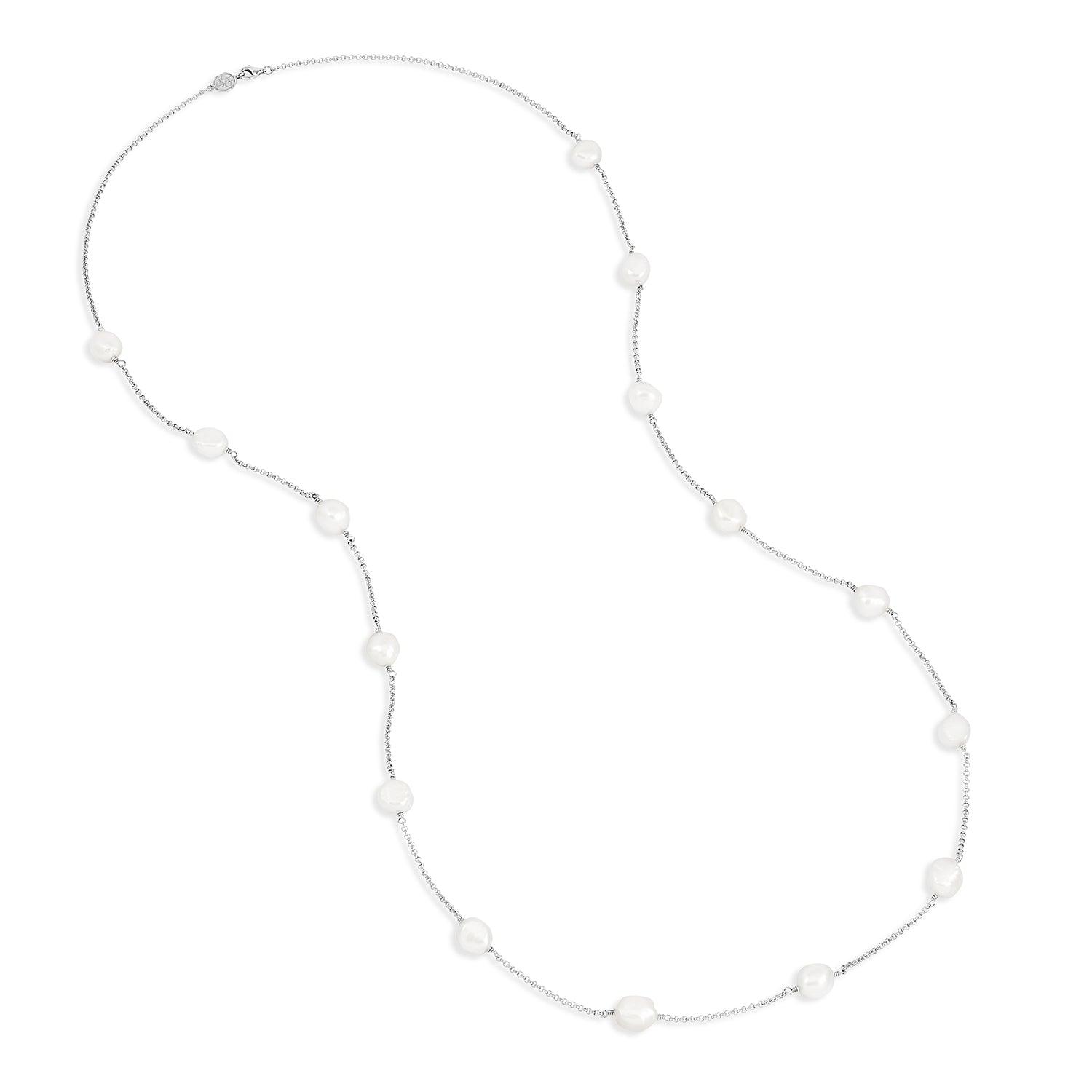 Long Baroque Luna Pearl™ Chain Necklace Silver or Gold Vermeil
