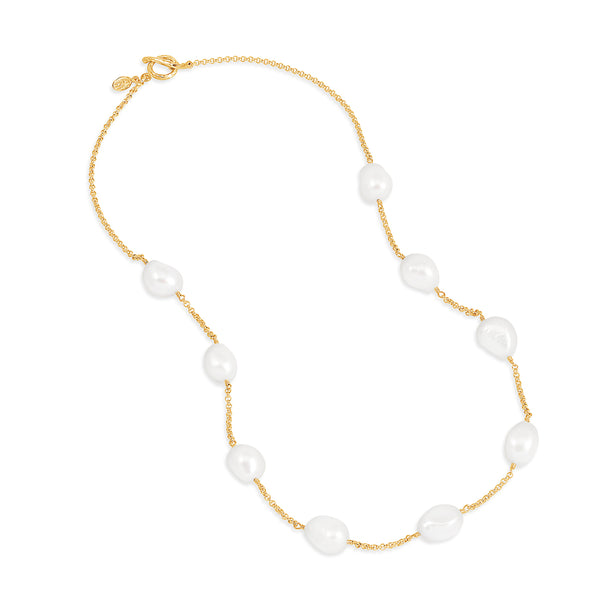    LUBN22-V-WP-Dower-and-Hall-Yellow-Gold-Vermeil-White-Baroque-Pearl-Chain-Necklace