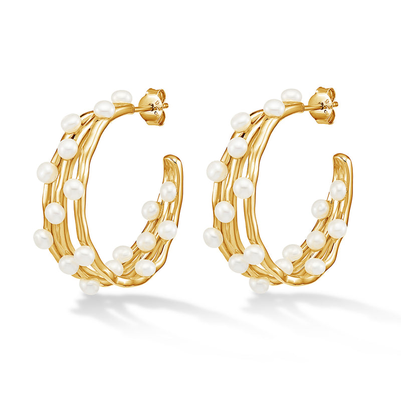 LUE15-V-WP-Dower-and-Hall-Yellow-Gold-Vermeil-Medium-Triple-Row-Waterfall-Pearl-Hoops