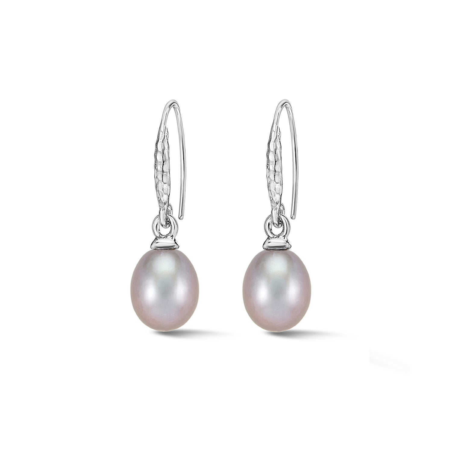 8mm Oval Dove Grey Luna Pearl Drop Earrings - Main Image
