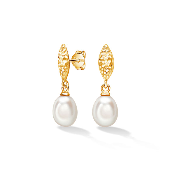 LUE42-V-WP-Dower-and-Hall-Yellow-Gold-Vermeil-Hammered-Marquise-and-White-Freshwater-Pearl-Drop-Earrings