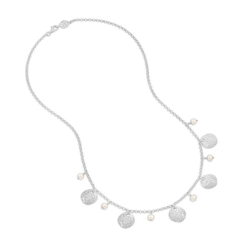 White Pearl & Disc Collar Necklace
