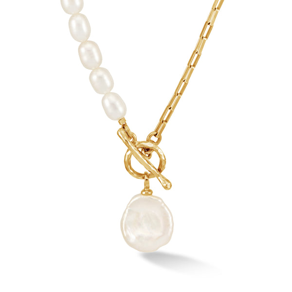Luna Medium Freshwater Pearl, Chain and Keshi Drop Necklace