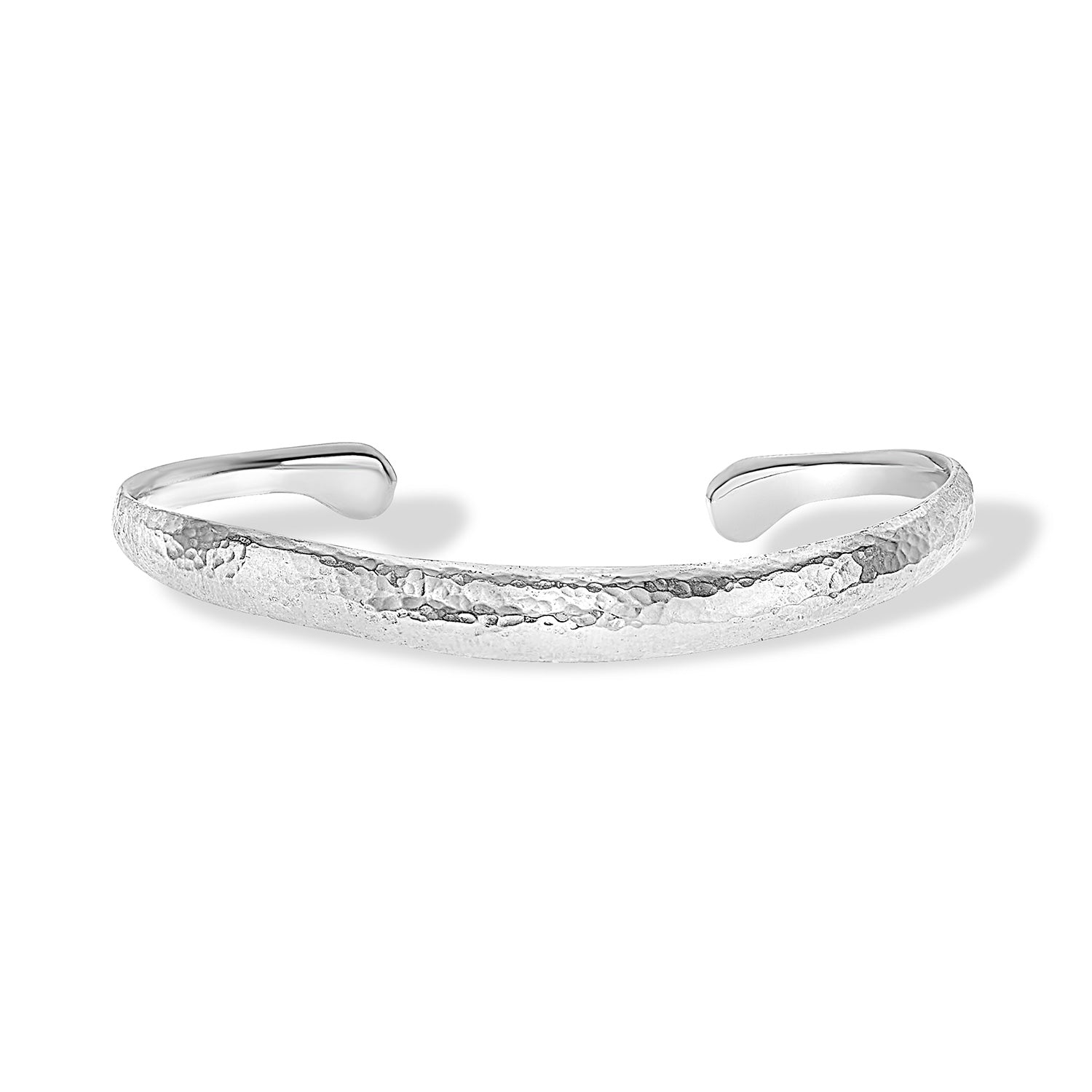 Men's Hammered Curved Bangle in Sterling Silver