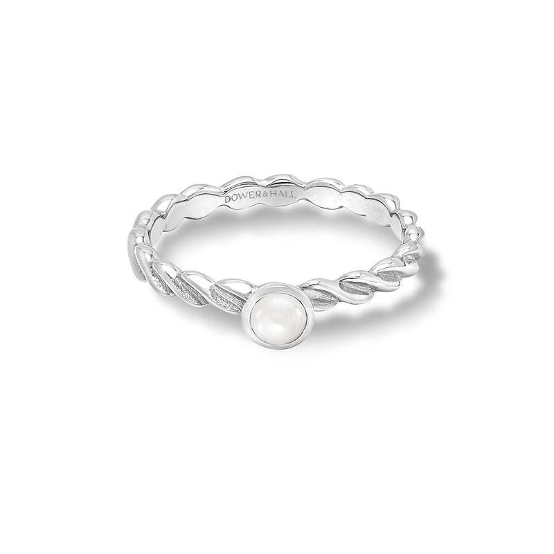 NTR35-14W-WP-Dower-and-Hall-18k-White-Gold-Twist-Narrative-Ring-with-4mm-Pearl