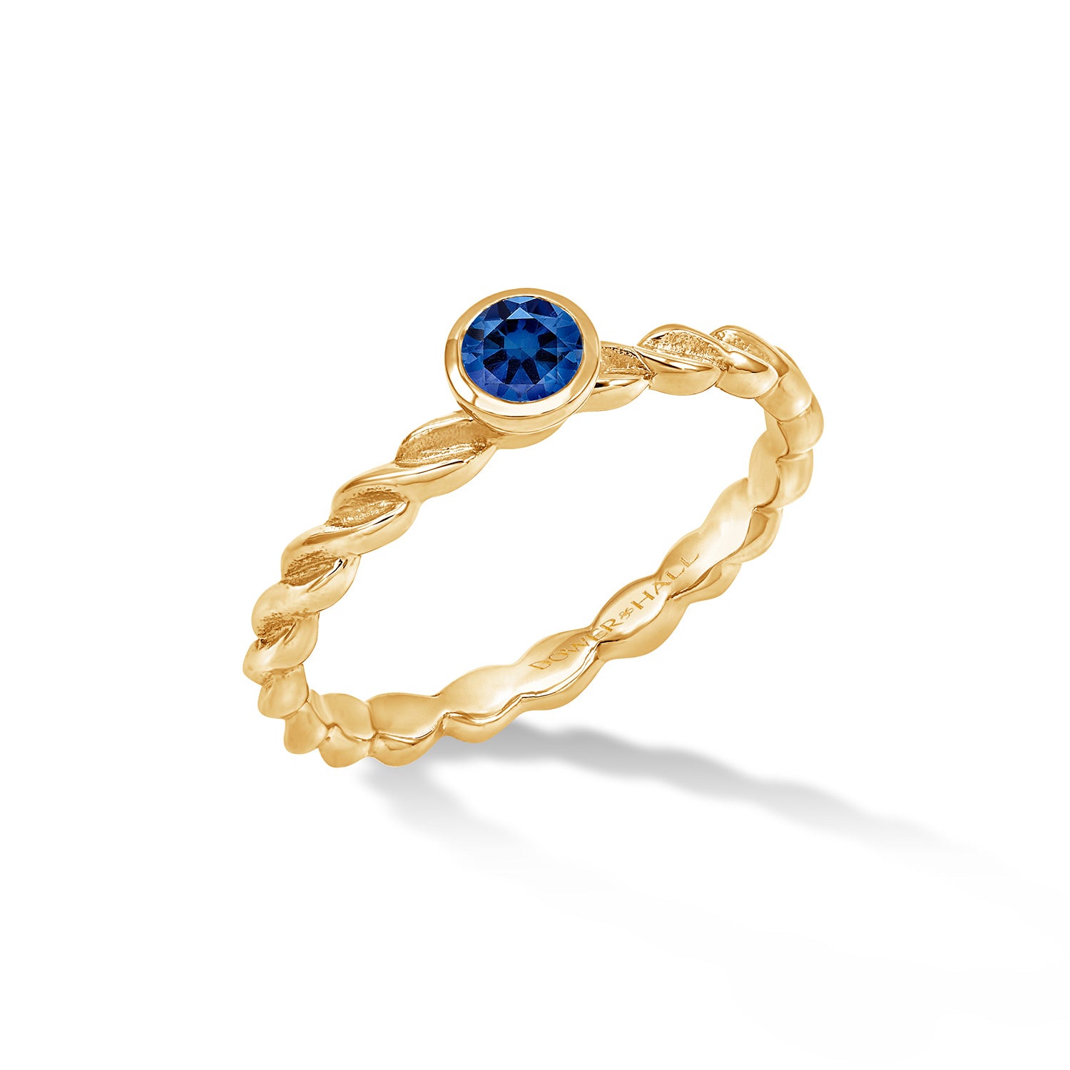 14k Twist Narrative Ring with 4mm Blue Sapphire
