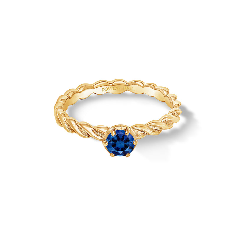 14k Twist Narrative Ring with 4.5mm Blue Sapphire