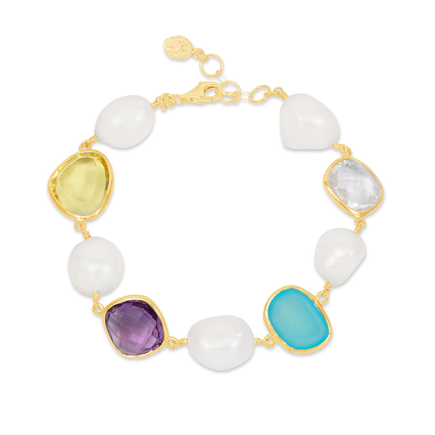'Candy' Gemstone & Pearl Pebble Bracelet in Silver or Gold Vermeil
