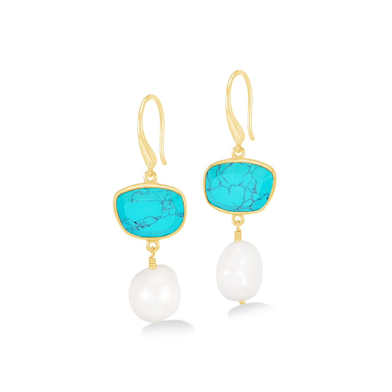     PEBE15-V-TURQ-Dower-and-Hall-Yellow-Gold-Vermeil-Turquoise-Pebble-and-Pearl-Drop-Earrings
