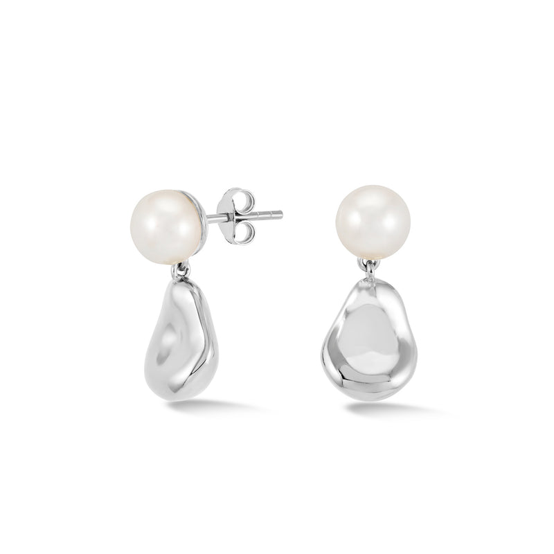 Pebble & White Pearl Earrings