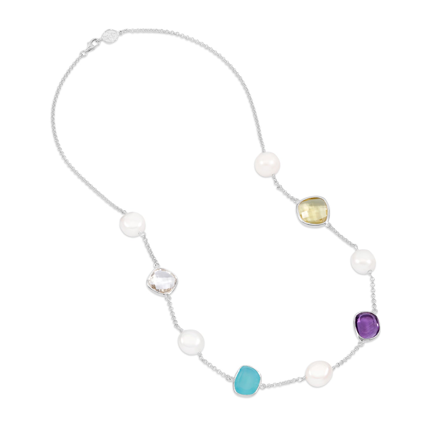 Candy Gemstone & Baroque Pearl Pebble Necklace in Silver or Gold Vermeil