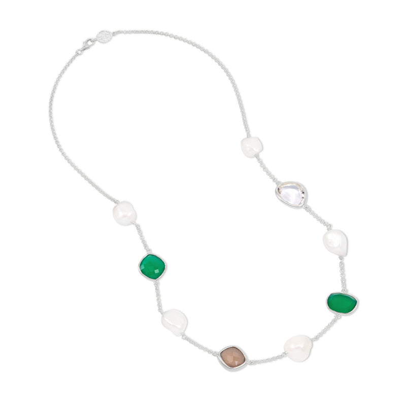     PEBN15-S-GREEN-Dower-and-Hall-Sterling-Silver-Green-Gemstone-and-Baroque-Pearl-Pebble-Necklace