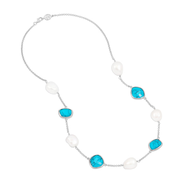     PEBN15-S-TURQ-Dower-and-Hall-Sterling-Silver-Turquoise-Gemstone-and-Baroque-Pearl-Pebble-Necklace