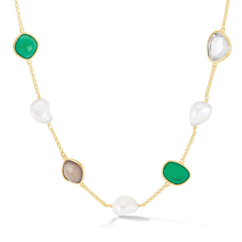    PEBN15-V-GREEN-Dower-and-Hall-Yellow-Gold-Vermeil-Green-Gemstone-and-Baroque-Pearl-Pebble-Necklace-1
