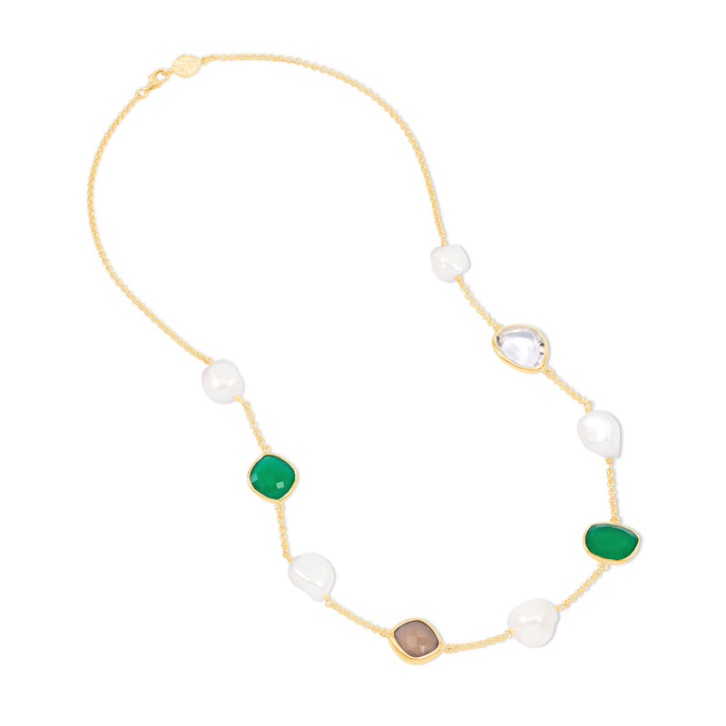     PEBN15-V-GREEN-Dower-and-Hall-Yellow-Gold-Vermeil-Green-Gemstone-and-Baroque-Pearl-Pebble-Necklace