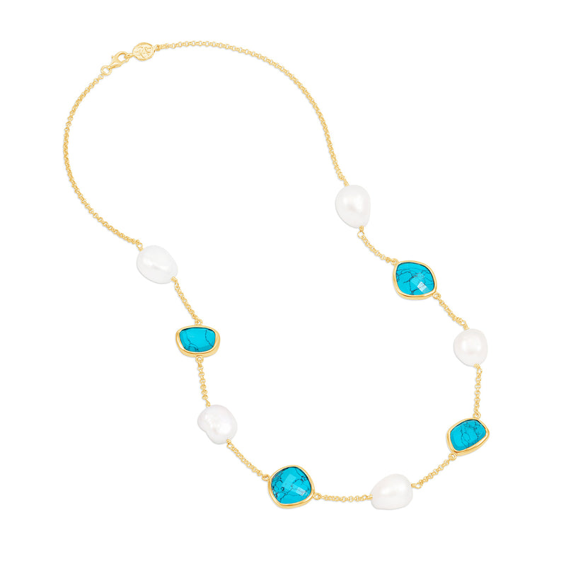 PEBN15-V-TURQ-Dower-and-Hall-Yellow-Gold-Vermeil-Turquoise-Gemstone-and-Baroque-Pearl-Pebble-Necklace