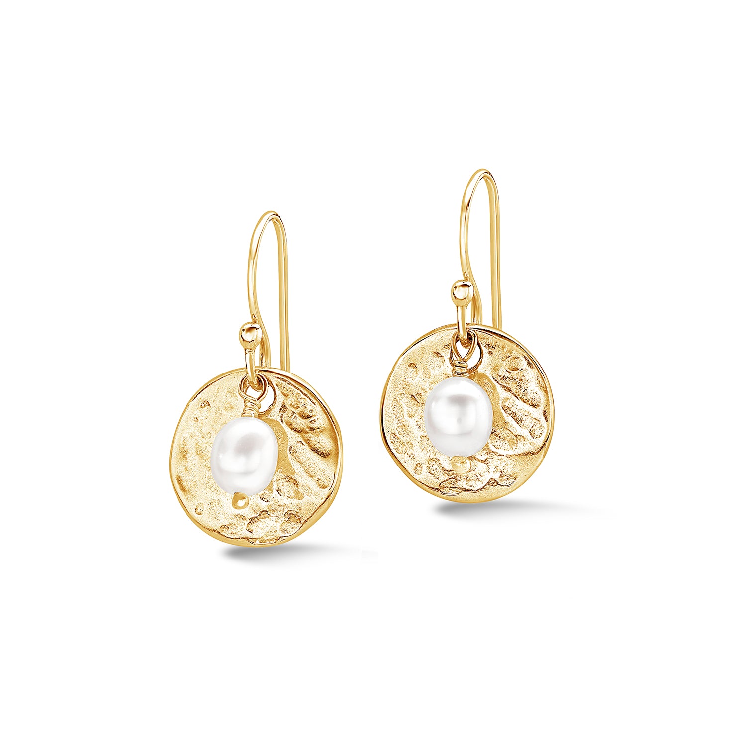 White Luna Pearl™ & Disc Earrings in Sterling Silver or Gold Vermeil