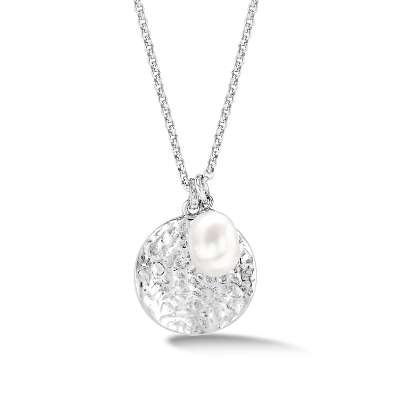 PLP225-S-WP-Dower-and-Hall-Sterling-Silver-Hammered-Disc-and-White-Freshwater-Pearl-Nomad-Pendant