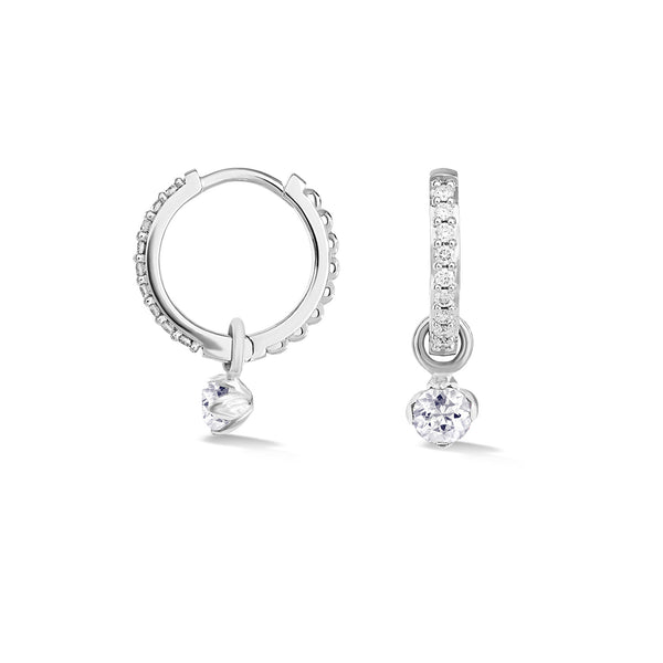9k Medium White Diamond Hoops with Lotus Drops