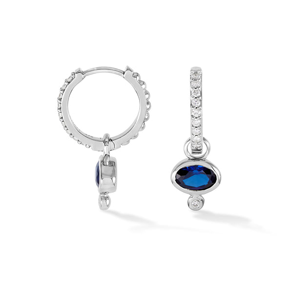 9k Diamond Stargazer Hoops with Blue Sapphire Oval Drops