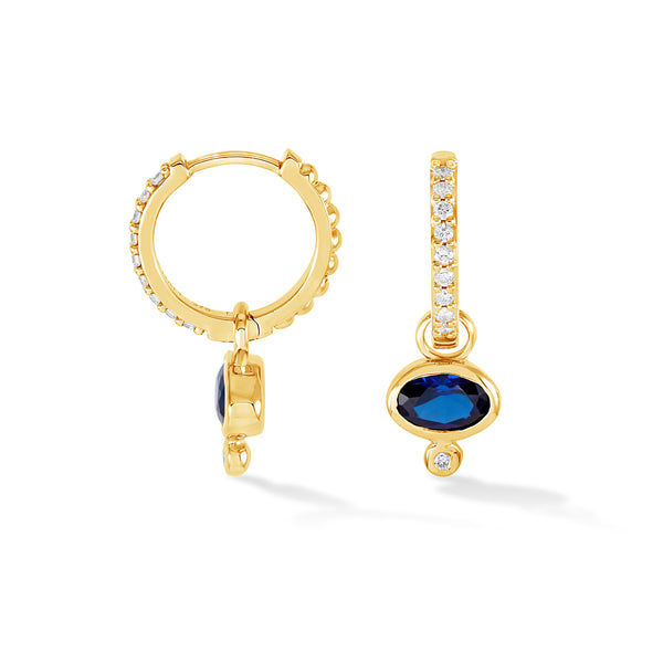 9k Diamond Stargazer Hoops with Blue Sapphire Oval Drops