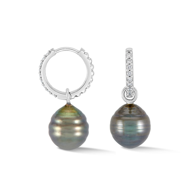 9k Gold Diamond and Tahitian Pearl Huggie Hoops