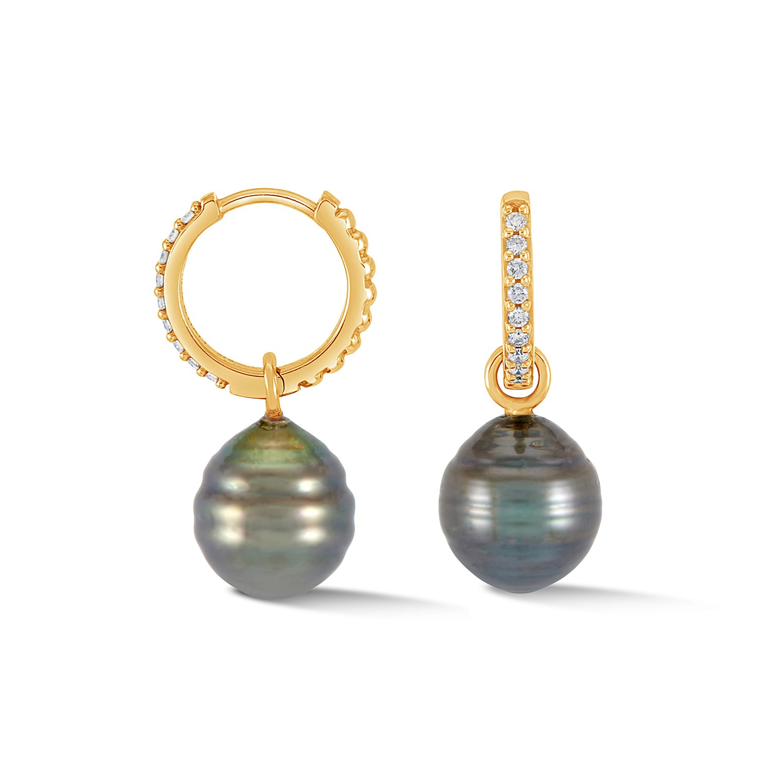 9k Gold Diamond and Tahitian Pearl Huggie Hoops