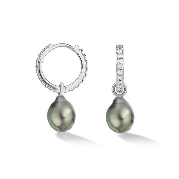 9k Diamond Hoops + Tahitian Pearl Drops