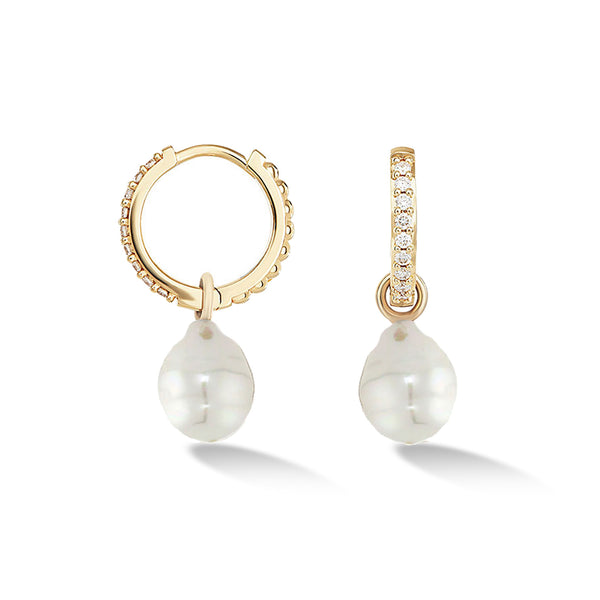 9k Medium Diamond Hoops & South Sea Pearl Drops