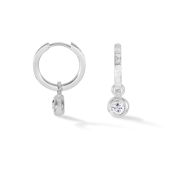 White Topaz Hammered Huggie Hoops