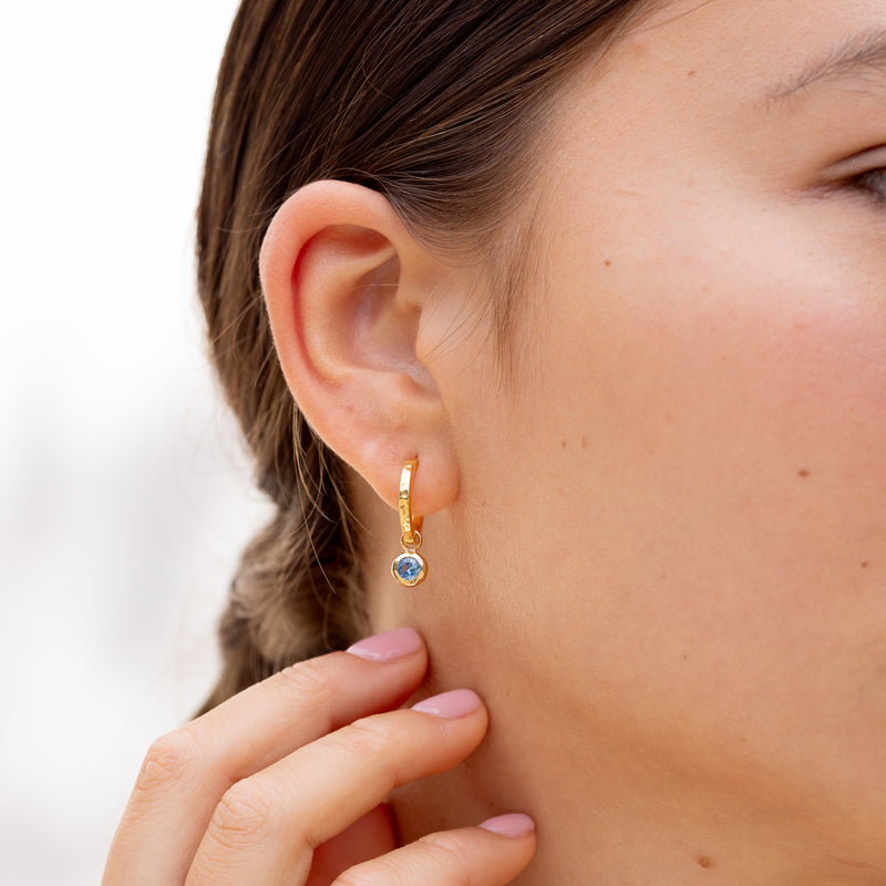 SCDE44-V-BT-Dower-and-Hall-Yellow-Gold-Vermeil-Blue-Topaz-Hammered-Huggie-Hoops-3