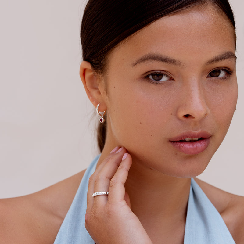 SCDE5-S-RUBY-Dower-and-Hall-Sterling-Silver-Ruby-Hammered-Huggie-Hoops-2